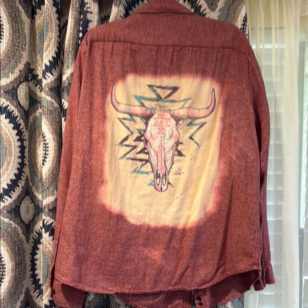 Red Western Shirt with Bull Skull Design
